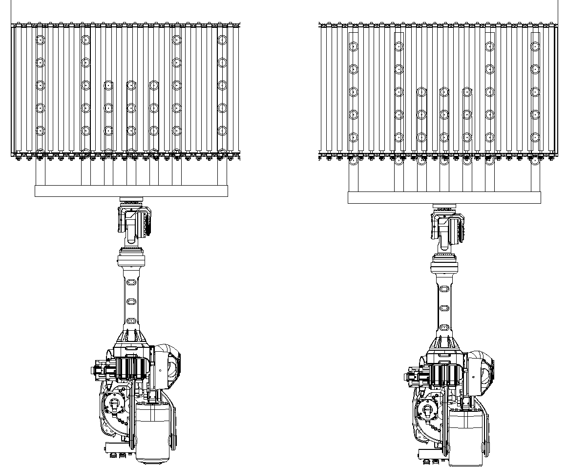 Robot loading and unloading stations of the laser drilling line